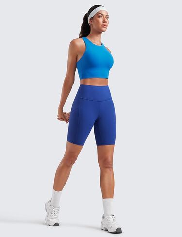 شورت CRZ YOGA Butterluxe لراكبي الدراجات النارية بجيوب 8 بوصات - عالي الخصر للتمرين واليوجا وكرة الطائرة الناعمة للسيدات المموجات باللون الأزرق مقاس X-Large in Saudi Arabia