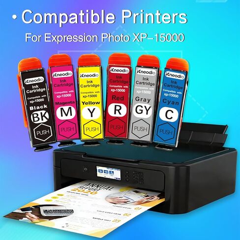 Compatible High-Yield Ink Cartridges (6-Pack) Replacement for Epson Expression Photo XP-15000 Printer(1 Black,1 Cyan,1 Magenta,1 Yellow,1 Red,1 Gray) in Saudi Arabia