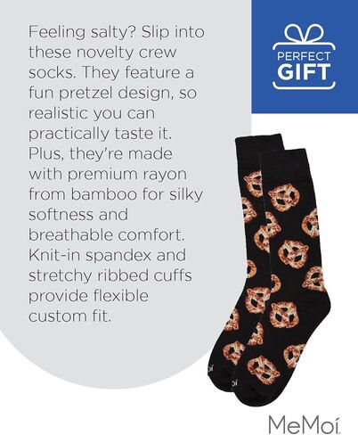 جوارب MeMoi الرجالية بنمط Pretzel رايون من Rayan Blend Novelty Crew Sock in Saudi Arabia