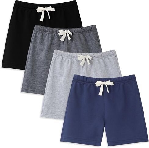 4 Pack Boys/Toddler French Terry Cotton Shorts with Drawstring for Kids Summer Athletic Casual Short Elastic Waist in Saudi Arabia