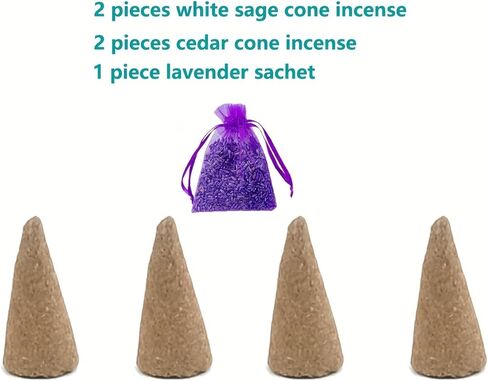 مجموعة تلطيخ المريمية البيضاء، مجموعة هدايا للتلطخ وتنظيف الطاقة مع الجمشت والمريمية البيضاء وبالو سانتو وقشرة أذن البحر والحامل واللافندر ~ بخور الأرز المريمية لتنظيف المنزل in Kuwait