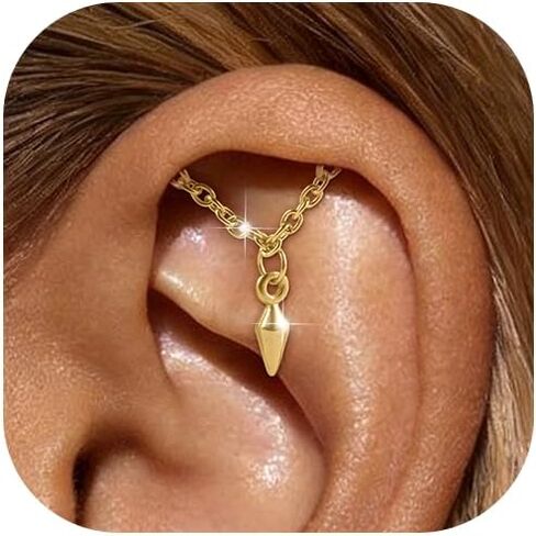 SPORCLO Hidden Helix Jewelry Flat Back Stud Earrings for Women Hypoallergenic Surgical Stainless Steel 16 Gauge Dangle Earring Internal Thread Earlobe Piercing Jewelry Gift 14K Gold Plated in Saudi Arabia