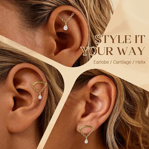 SPORCLO Hidden Helix Jewelry Flat Back Stud Earrings for Women Hypoallergenic Surgical Stainless Steel 16 Gauge Dangle Earring Internal Thread Earlobe Piercing Jewelry Gift 14K Gold Plated in Saudi Arabia