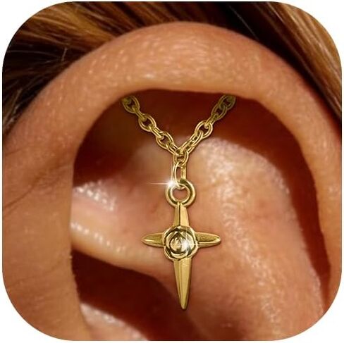 SPORCLO Hidden Helix Jewelry Flat Back Stud Earrings for Women Hypoallergenic Surgical Stainless Steel 16 Gauge Dangle Earring Internal Thread Earlobe Piercing Jewelry Gift 14K Gold Plated in Saudi Arabia