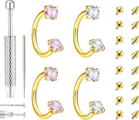 حدوة الحصان الأنف الدائري 16G الذهب الحاجز خواتم الفولاذ المقاوم للصدأ الوردي تشيكوسلوفاكيا الحاجز مجوهرات مزدوجة جوهرة حدوة الحصان مع استبدال الكرات المنتزع أداة الأنف الشفاه خواتم هوب Labret مجوهرات الغضروف أقراط Daith ثقب المجوهرات in Kuwait