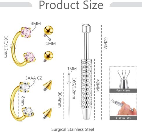 حدوة الحصان الأنف الدائري 16G الذهب الحاجز خواتم الفولاذ المقاوم للصدأ الوردي تشيكوسلوفاكيا الحاجز مجوهرات مزدوجة جوهرة حدوة الحصان مع استبدال الكرات المنتزع أداة الأنف الشفاه خواتم هوب Labret مجوهرات الغضروف أقراط Daith ثقب المجوهرات in Kuwait