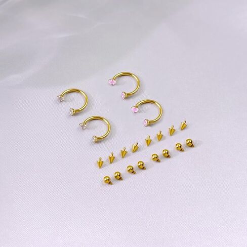 حدوة الحصان الأنف الدائري 16G الذهب الحاجز خواتم الفولاذ المقاوم للصدأ الوردي تشيكوسلوفاكيا الحاجز مجوهرات مزدوجة جوهرة حدوة الحصان مع استبدال الكرات المنتزع أداة الأنف الشفاه خواتم هوب Labret مجوهرات الغضروف أقراط Daith ثقب المجوهرات in Kuwait