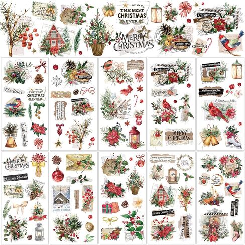 Lincia 10 ورقات فرك عيد الميلاد على النقل للحرف اليدوية والأثاث فرك على ملصقات النقل رجل الثلج العتيق الرنة غنوم الشارات العتيقة للمنزل DIY Craft 5.91 x 11.81 (Elk) in Kuwait