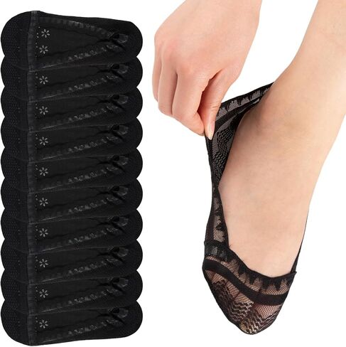 COOPLUS 10 Pairs No Show Socks Womens Lace Non Slip Low Cut Thin Fashion Liner Invisible Boat Socks for Flats Loafers in Kuwait