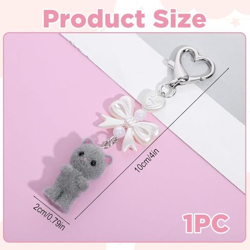 Cute Cat Keychain Plush Cat Bag Charm Fuzzy Aesthetic Keychain Y2k Heart Bow Pendent Kawaii Keychains for Backpack, Purse, Phone in Kuwait