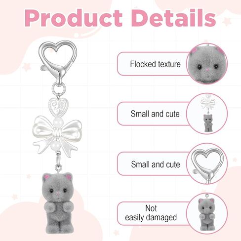 Cute Cat Keychain Plush Cat Bag Charm Fuzzy Aesthetic Keychain Y2k Heart Bow Pendent Kawaii Keychains for Backpack, Purse, Phone in Kuwait