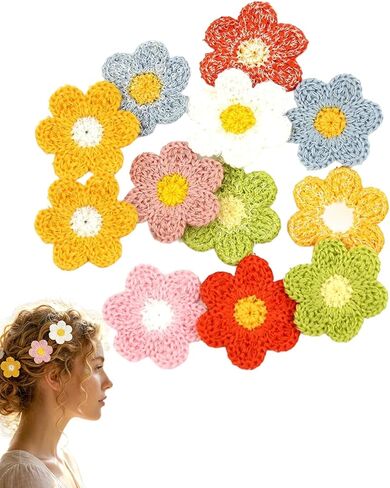 30 Pieces Crochet Flower Applique Small Yarn Sew on Floral Patches Embellishment for Sewing Craft Doll Scrapbooking Hair Accessorires Jewelry Finding Decoration (Multi) in Kuwait