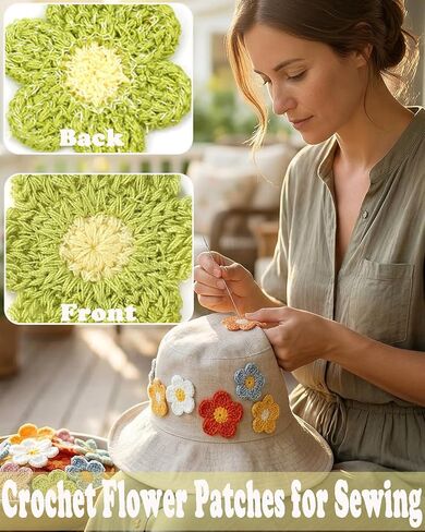 30 Pieces Crochet Flower Applique Small Yarn Sew on Floral Patches Embellishment for Sewing Craft Doll Scrapbooking Hair Accessorires Jewelry Finding Decoration (Multi) in Kuwait