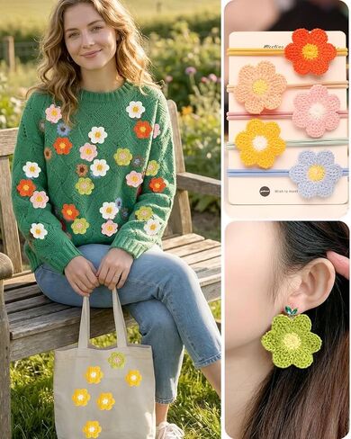 30 Pieces Crochet Flower Applique Small Yarn Sew on Floral Patches Embellishment for Sewing Craft Doll Scrapbooking Hair Accessorires Jewelry Finding Decoration (Multi) in Kuwait