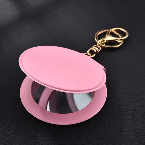 Portable Folding Leather Compact Mirror Keychain - Double-Sided Makeup Mirror Pendant, for Purse & On-the-Go Touch-Ups (pink) in Saudi Arabia