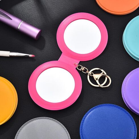 Portable Folding Leather Compact Mirror Keychain - Double-Sided Makeup Mirror Pendant, for Purse & On-the-Go Touch-Ups (pink) in Saudi Arabia