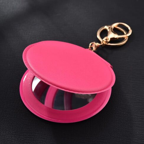 Portable Folding Leather Compact Mirror Keychain - Double-Sided Makeup Mirror Pendant, for Purse & On-the-Go Touch-Ups (pink) in Saudi Arabia
