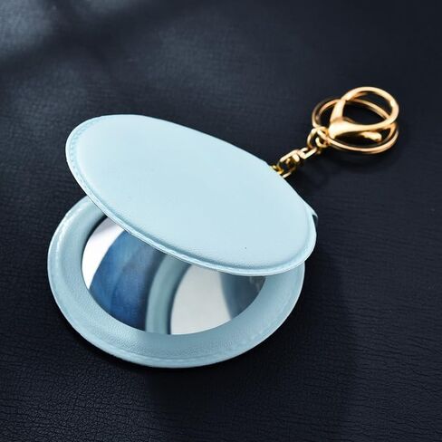 Portable Folding Leather Compact Mirror Keychain - Double-Sided Makeup Mirror Pendant, for Purse & On-the-Go Touch-Ups (pink) in Saudi Arabia
