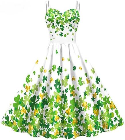 GRAJTCIN Women's St Patricks Day Print Dress Sleeveless Shamrock Dress in Irish Festivals Party in Saudi Arabia