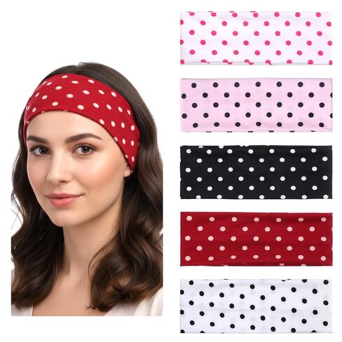 5Pcs Polka Dot Headband Soft Non Slip Headbands Fashion Elastic Wide Headband Yoga Workout Hair Accessories for Women Girls Cosplay Party Hair Styling Decor in Saudi Arabia