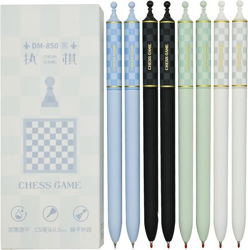 Maydahui 12 PCS Chess Game Rollerball Gel Pens Novelty Chess Board Print Pen Quick Drying CS Double Bead Black Ink for School Party Office in Saudi Arabia