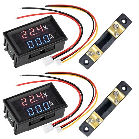 DC 4.5-100V Digital Volt Amp Voltmeter, 0-50A Digital Voltmeter,12V 24V 0.28" Dual LED Ammeter Multimeter Panel, Current Meter Volt Tester with 50A 75mV Shunt(Red&Blue) in Kuwait