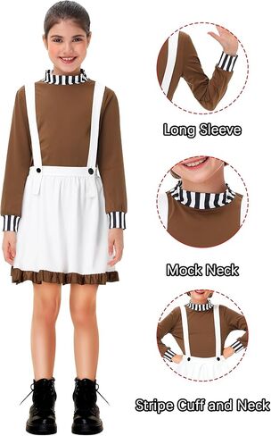 Remimi Halloween Girls Chocolate Worker Outfits Brown Shirt White Skirt 3-14 Years in Saudi Arabia