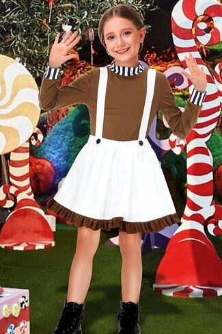 Remimi Halloween Girls Chocolate Worker Outfits Brown Shirt White Skirt 3-14 Years in Saudi Arabia