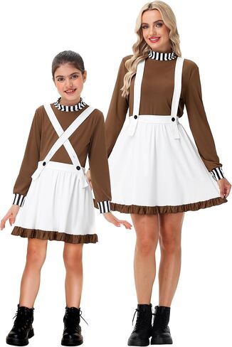 Remimi Halloween Girls Chocolate Worker Outfits Brown Shirt White Skirt 3-14 Years in Saudi Arabia