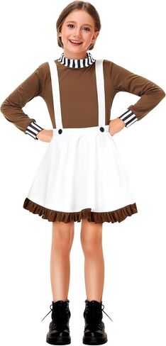 Remimi Halloween Girls Chocolate Worker Outfits Brown Shirt White Skirt 3-14 Years in Saudi Arabia