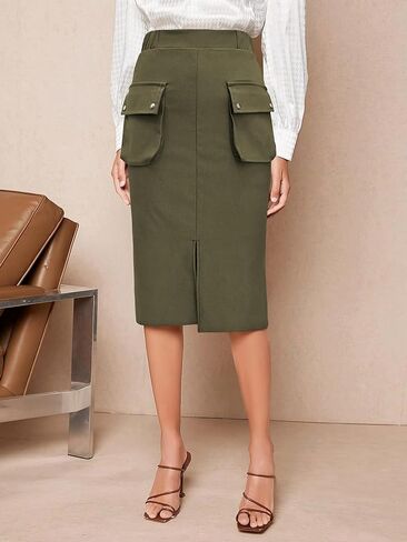 Utilitarian-Chic Midi Skirt Featuring an Elastic Waistband and Multiple Cargo Pockets in Saudi Arabia