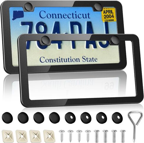 2PCS Premium License Plate Frames Matte Black Rustproof Aluminum License Plate Holder, Universal Car Protector Frame for Women and Men with Screw Caps in Saudi Arabia
