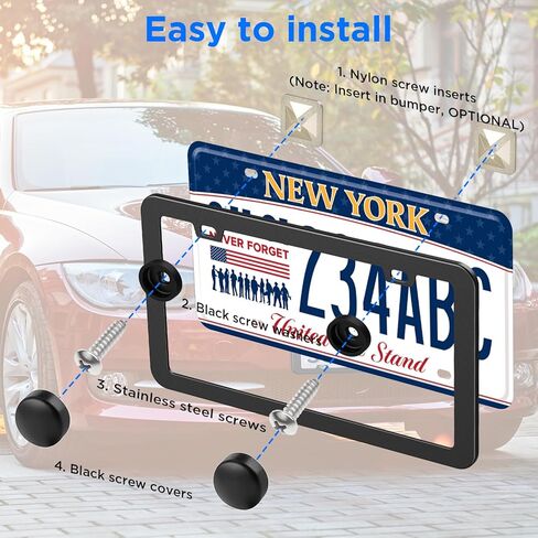 2PCS Premium License Plate Frames Matte Black Rustproof Aluminum License Plate Holder, Universal Car Protector Frame for Women and Men with Screw Caps in Saudi Arabia