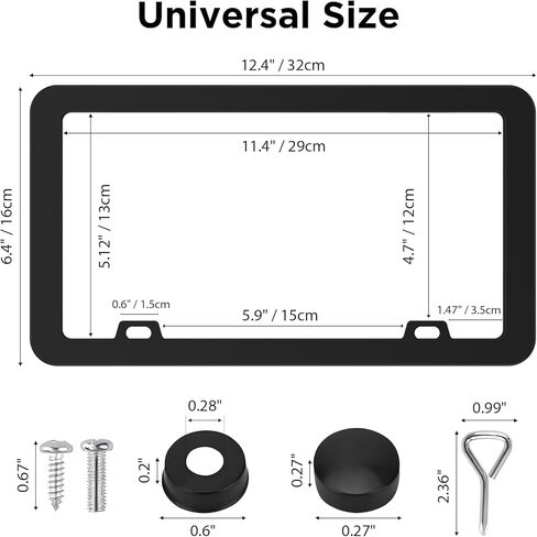 2PCS Premium License Plate Frames Matte Black Rustproof Aluminum License Plate Holder, Universal Car Protector Frame for Women and Men with Screw Caps in Saudi Arabia