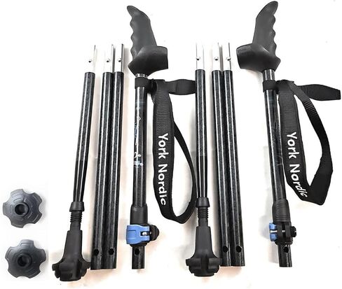 أقطاب المشي للسفر من York Nordic Motivator لتحقيق التوازن وإعادة التأهيل - مقابض ثبات حاصلة على براءة اختراع - خفيفة الوزن وقابلة للتعديل وقابلة للطي وتتضمن أقدام قابلة للفصل وحقيبة سفر in Kuwait