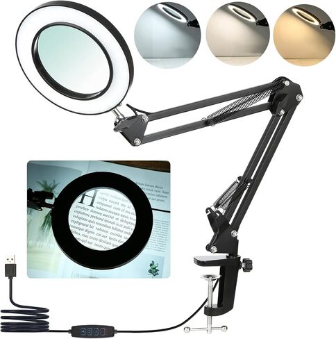 Upgraded 10X Magnifying Glass with Light and Clamp, Touch Control Real Glass Magnifier with Extended Swing Arm, 5 Color 5 Brightness Hand Free Desk Lamp for Craft Close Work Repair Sewing Hobby in Saudi Arabia