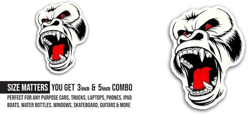 2 (Pieces) 3" and 5" Angry Gorilla Sticker, Waterproof Vinyl Decals for Many Purpose Like Cars, Trucks, Laptops, Phones, Windows and More in Kuwait