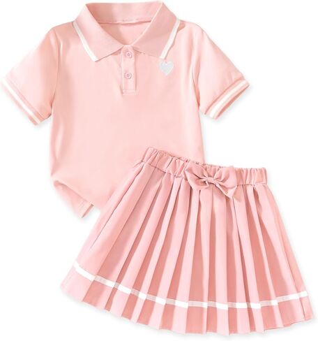 HIHA Girls Polo Shirts Pleated Skirt with Built-in Shorts 2 Piece Skort Set Size 6-12 in Saudi Arabia