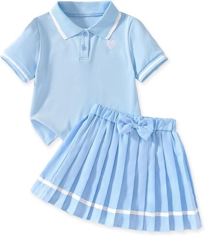 HIHA Girls Polo Shirts Pleated Skirt with Built-in Shorts 2 Piece Skort Set Size 6-12 in Saudi Arabia