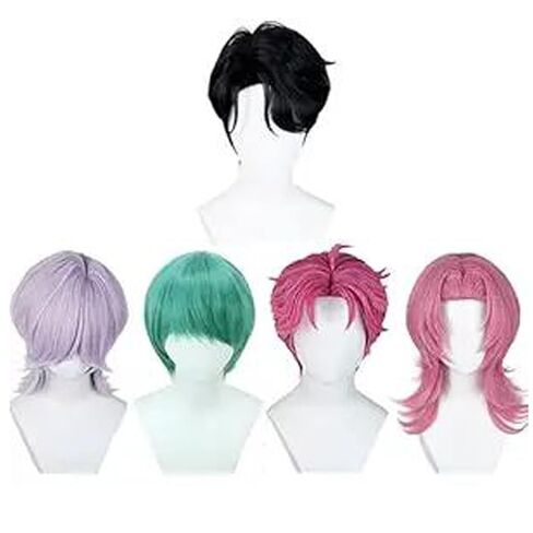 Mens Cosplay Wig Anime Short Straight Wig Synthetic Hair for Halloween Costume Outfits Accessory Party (Hot Pink, Short, Straight) in Saudi Arabia