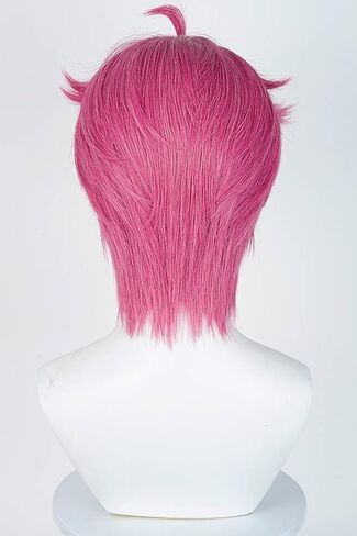 Mens Cosplay Wig Anime Short Straight Wig Synthetic Hair for Halloween Costume Outfits Accessory Party (Hot Pink, Short, Straight) in Saudi Arabia