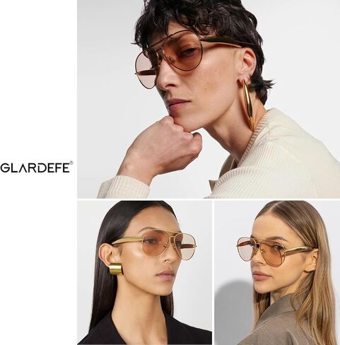 Retro Aviator Sunglasses for Women Men - Oversized 70s Vintage Trendy Gold Metal Avaitors Sun Glasses in Saudi Arabia