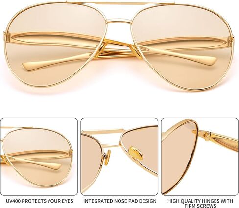 Retro Aviator Sunglasses for Women Men - Oversized 70s Vintage Trendy Gold Metal Avaitors Sun Glasses in Saudi Arabia