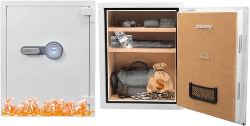 Barska Digital Biometric Fingerprint Fireproof Security Home Jewelry Gun Safe with Lock Out & Silent Mode, Long Locking Bolts, Carpeted Interior, Key Hooks & Net Pocket in Kuwait