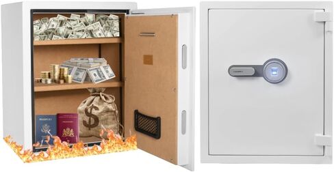 Barska Digital Biometric Fingerprint Fireproof Security Home Jewelry Gun Safe with Lock Out & Silent Mode, Long Locking Bolts, Carpeted Interior, Key Hooks & Net Pocket in Kuwait