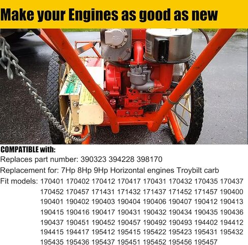 مكربن ​​390323 394228 لـ BS 190412 190402 194412 8HP 9HP 190432 195422 170401 398170 7HP مولد محركات أفقية Troybilt Carb مع فلتر هواء 393957S in Kuwait