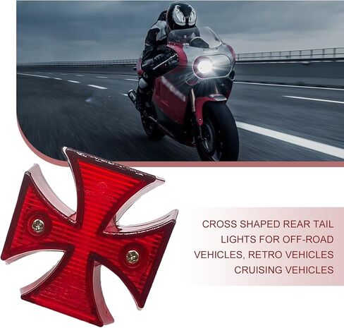 1 PC Motorcycle Brake Light, LED Cross Rear Tail Light, Watarproof Retro Cruiser Lamp Assemblies, Fit for Motorcycle, Dirt Bikes, ATVs, and UTVs(Red) in Kuwait