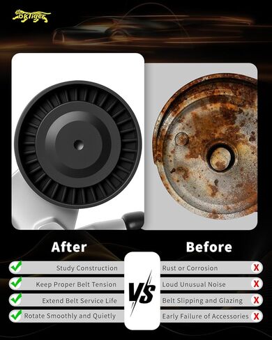 Oktiger Belt Tensioner Assembly with Pulley Fit for Hyundai Azera Santa Fe Entourage Veracruz,Fit for Kia Amanti Cadenza Sedona Sorento 2006-2018, OE# 41900436443, 252813C100,39104 in Kuwait