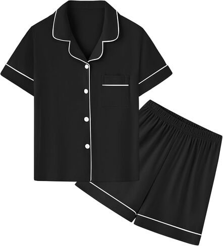 QZH.DUAO Pajamas For Boys, Lyocell From Bamboo Pajamas Kids Soft Short Sleeve 2-Piece Pjs Set Kids Sleepwear For Ages 5-14 in Saudi Arabia