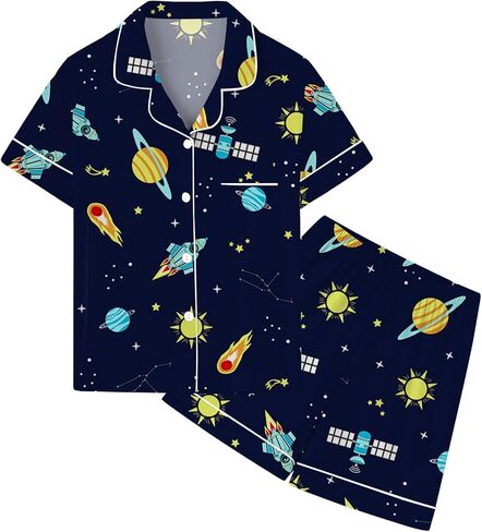 QZH.DUAO Pajamas For Boys, Lyocell From Bamboo Pajamas Kids Soft Short Sleeve 2-Piece Pjs Set Kids Sleepwear For Ages 5-14 in Kuwait